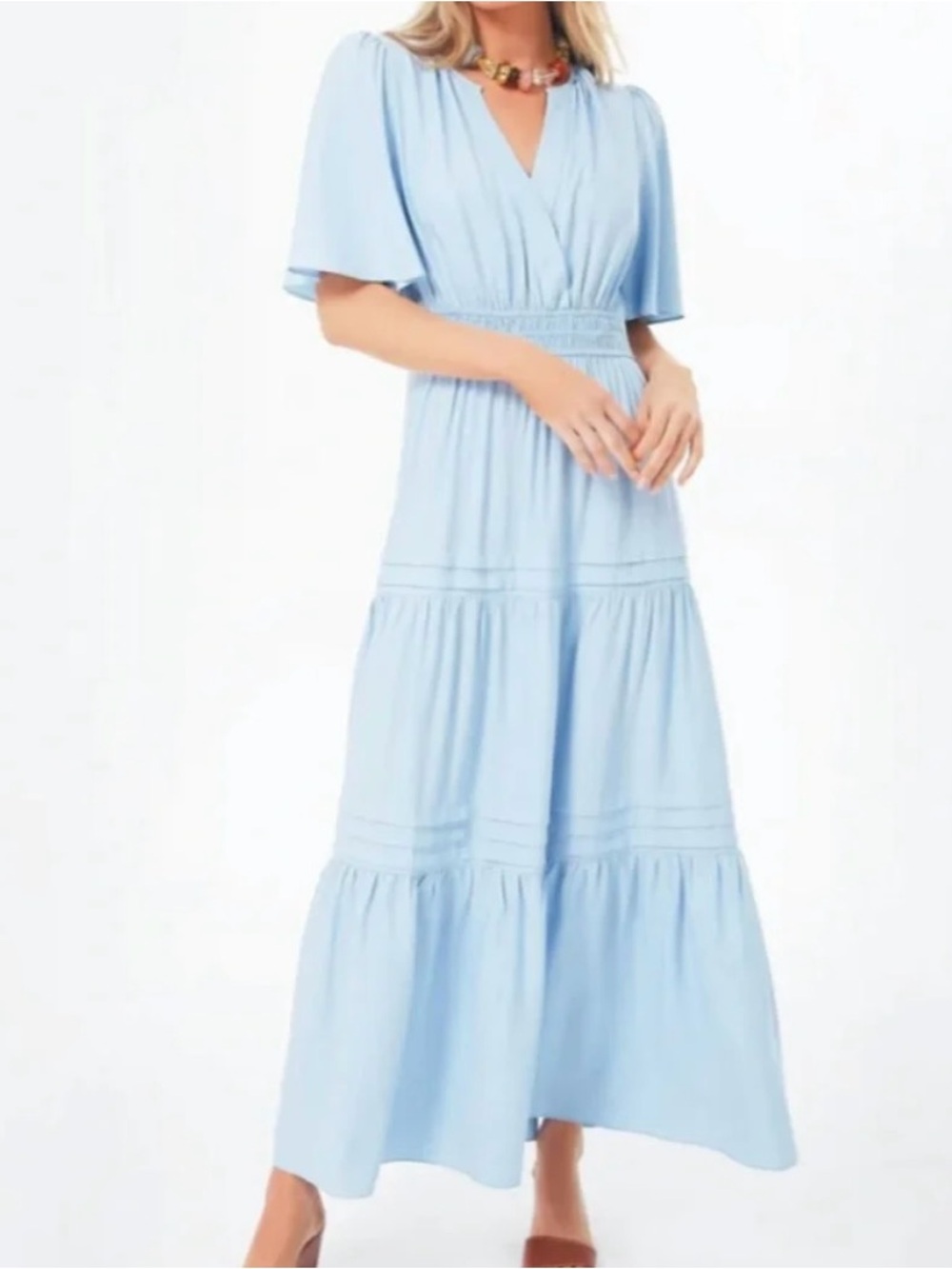 Pomander Place Light Blue Tiered Maxi Dress Small